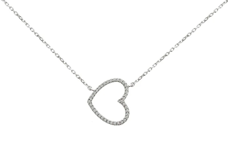 STERLING SILVER DIAMOND SIDEWAYS HEART NECKLACE