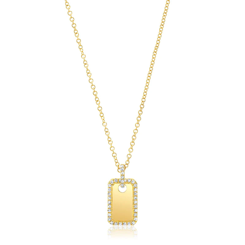 14K GOLD DIAMOND MINI DOG TAG NECKLACE