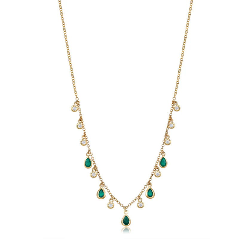 14K GOLD DIAMOND EMERALD SPENCER NECKLACE