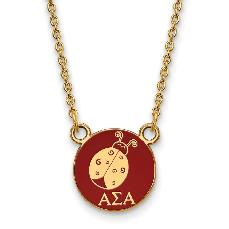 14K Plated Silver Alpha Sigma Alpha Small Mascot Red Enamel Necklace