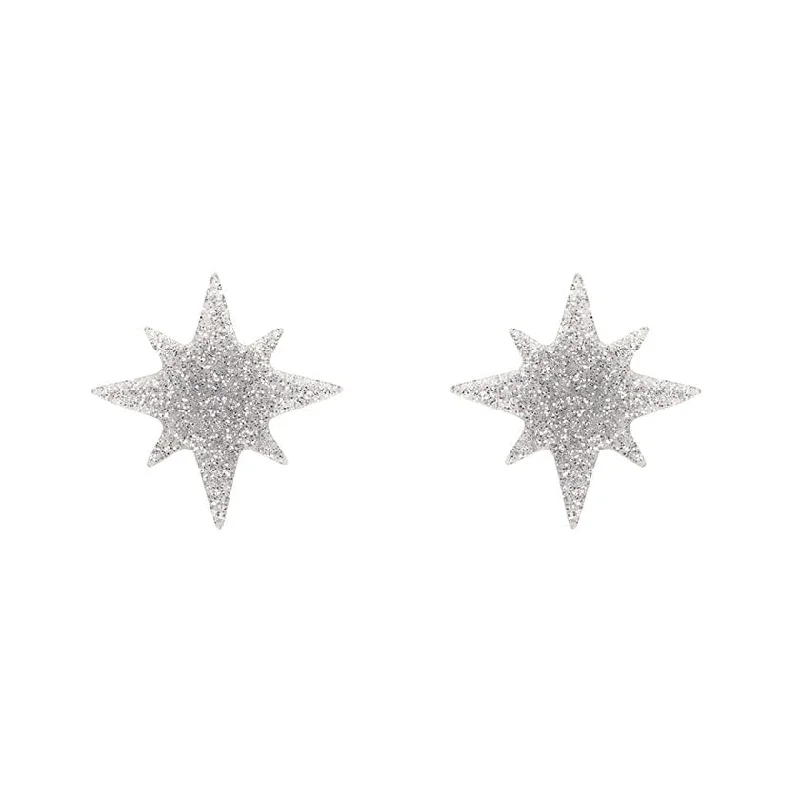 Erstwilder - Atomic Star Glitter Stud Earrings - Silver