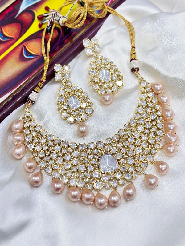 Pakistani Jewelry Inspired American Diamond Necklace Set Perfect for Bridal and Wedding Occasions