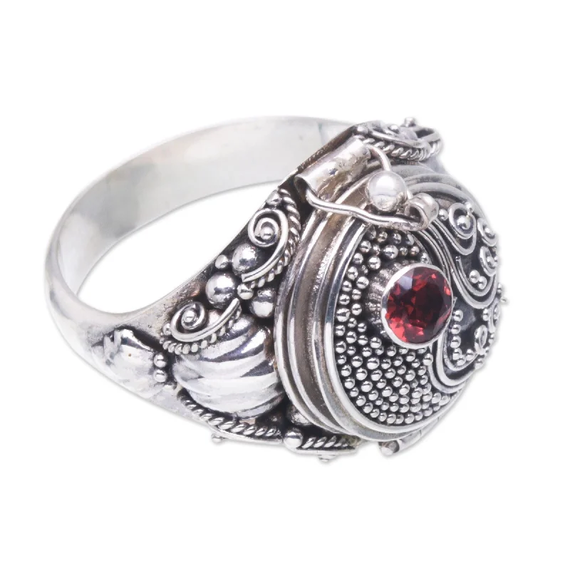 Novica Handmade Precious Swirl Garnet Locket Ring