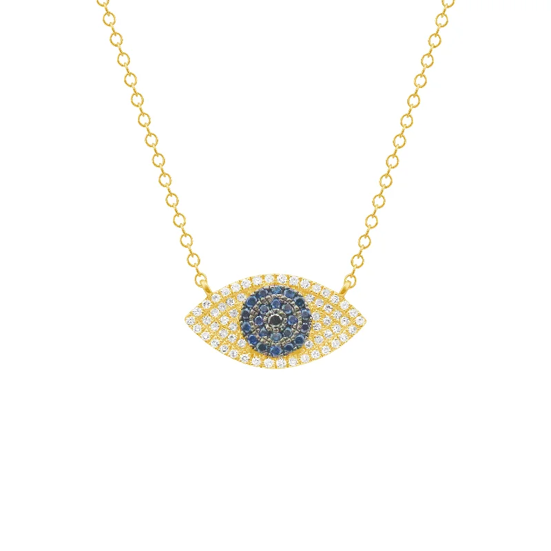 14K GOLD DIAMOND BLACK DIAMOND AND SAPPHIRE KENDALL EYE NECKLACE