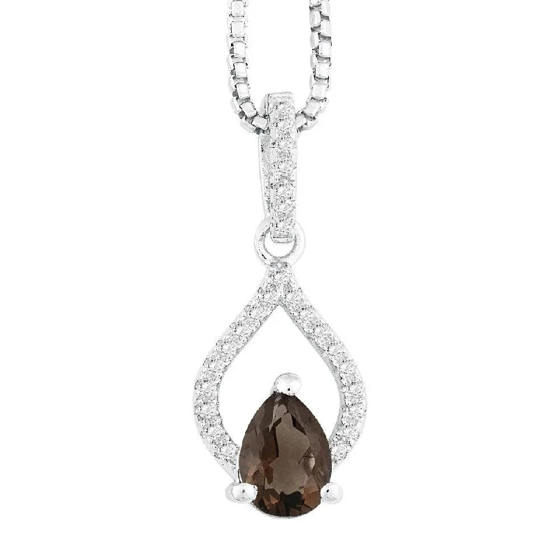 Sterling Silver Brown Pear Smoky Quartz Necklace