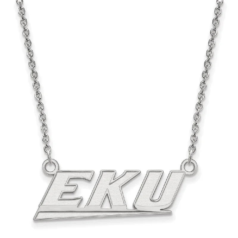 Sterling Silver Eastern Kentucky U Small 'EKU' Pendant Necklace