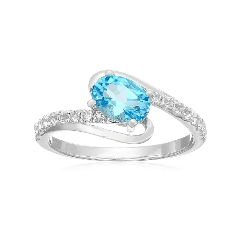 Sterling Silver Swiss Blue Topaz and White Topaz Ring