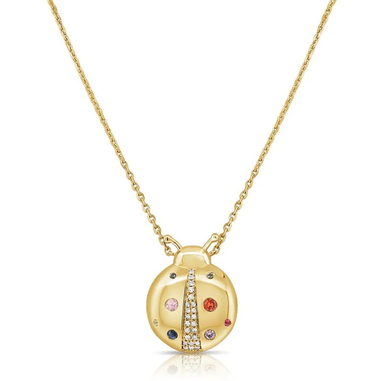 14K GOLD DIAMOND MULTI COLOR SAPPHIRE DELILAH LADY BUG NECKLACE