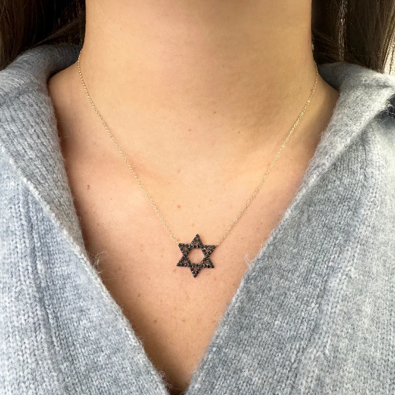 14K GOLD BLACK DIAMOND MAGEN DAVID NECKLACE