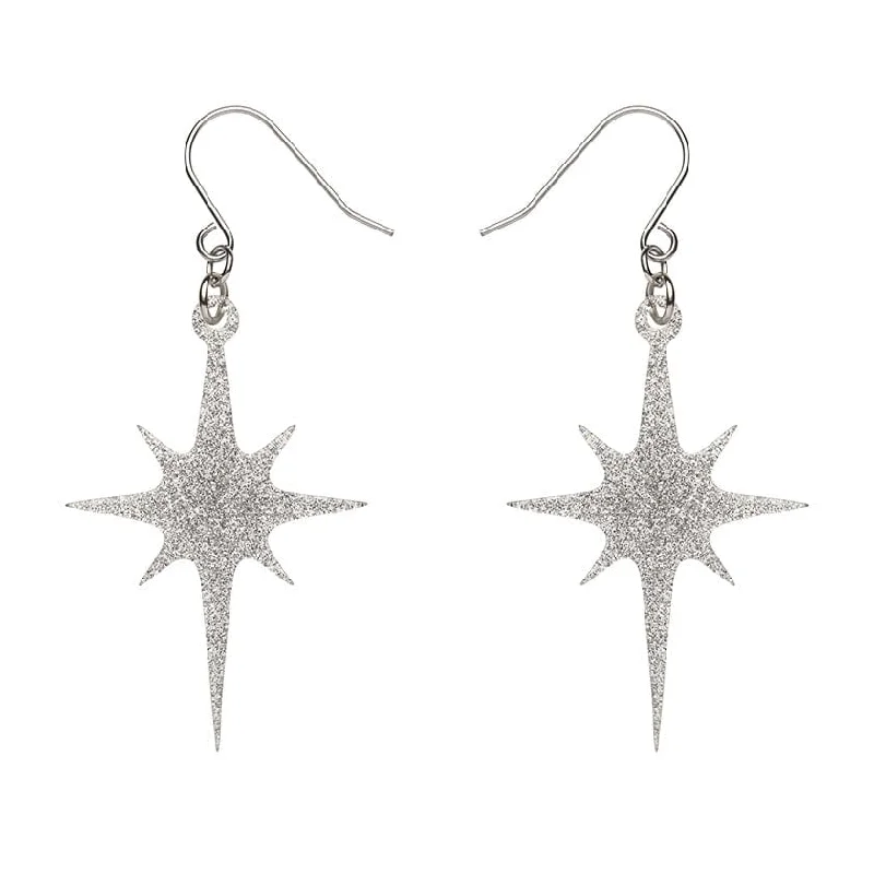 Erstwilder - Atomic Star Glitter Drop Earrings - Silver