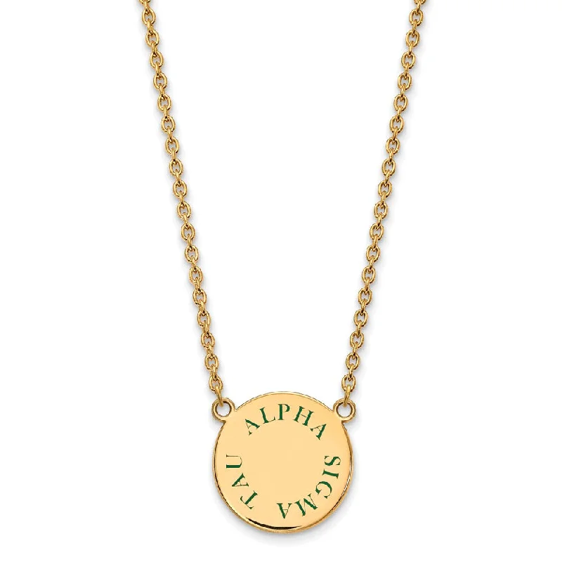 14K Plated Silver Alpha Sigma Tau Large Green Enamel Necklace