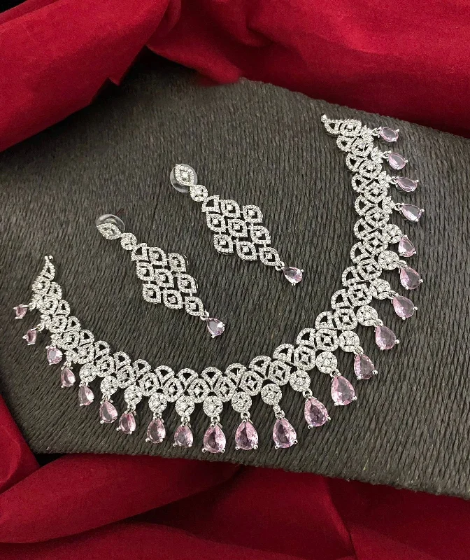 Glamorous AD Necklace Set with CZ Stones for Bridal Wedding Indian and Pakistani Jewelry