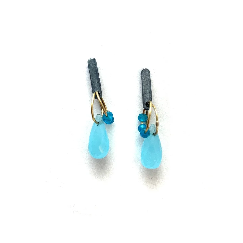 Mini Tangle Studs - Blue Chalcedony and Apatite