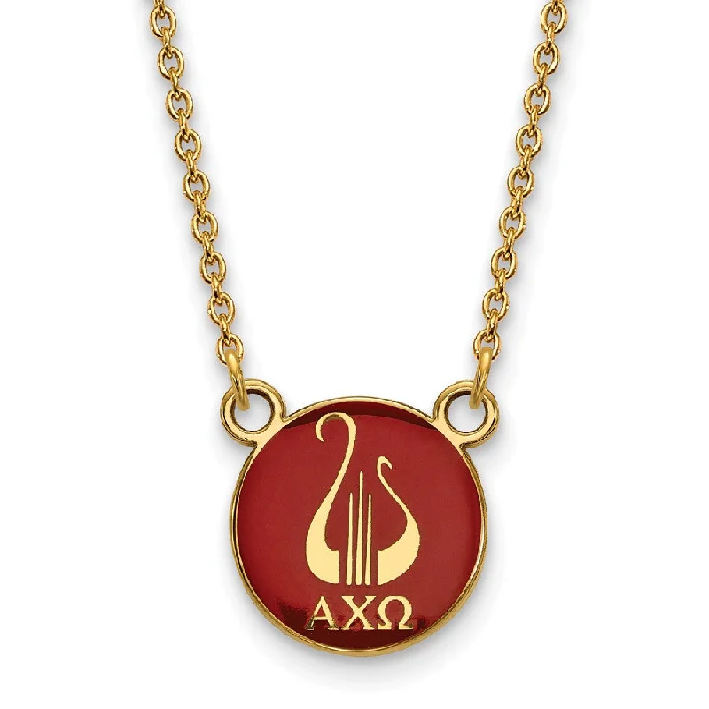 14K Plated Silver Alpha Chi Omega Small Enamel Logo Necklace