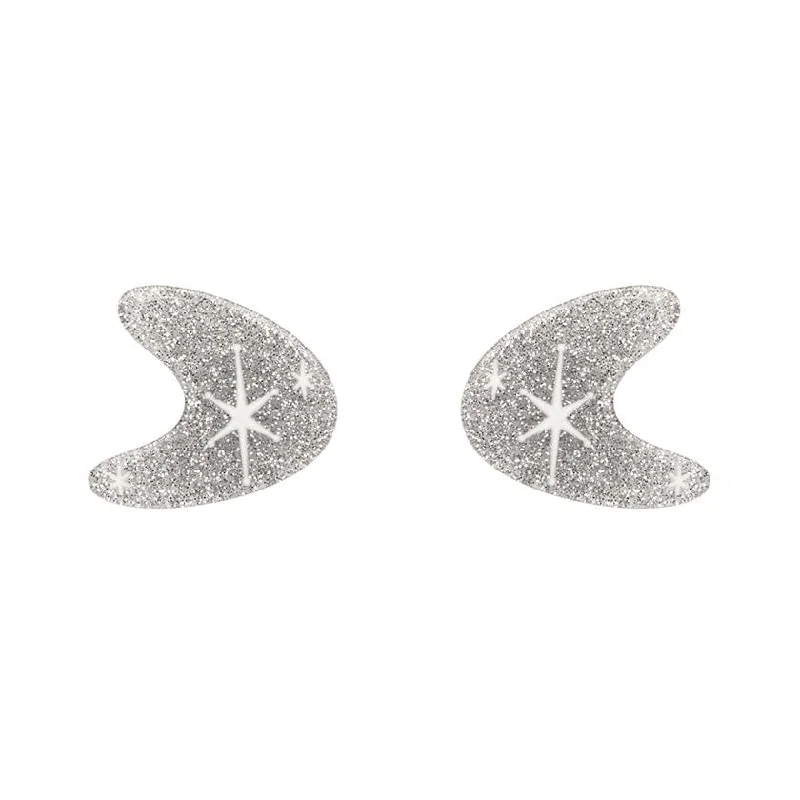 Erstwilder - Atomic Boomerang Glitter Stud Earrings - Silver