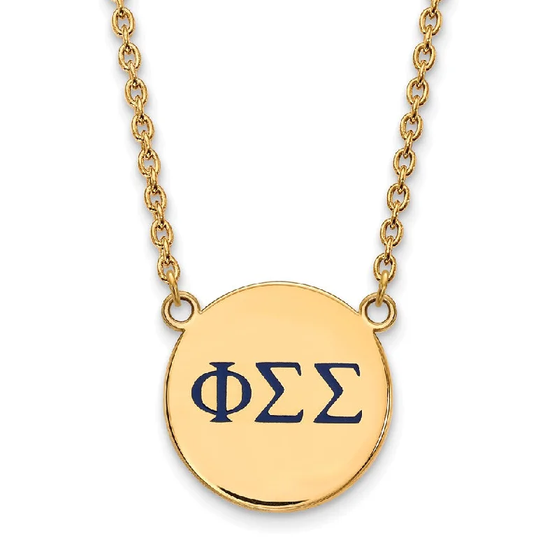 14K Plated Silver Phi Sigma Sigma Large Blue Enamel Greek Necklace