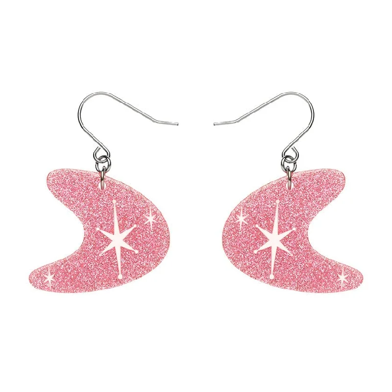 Erstwilder - Atomic Boomerang Glitter Drop Earrings - Pink