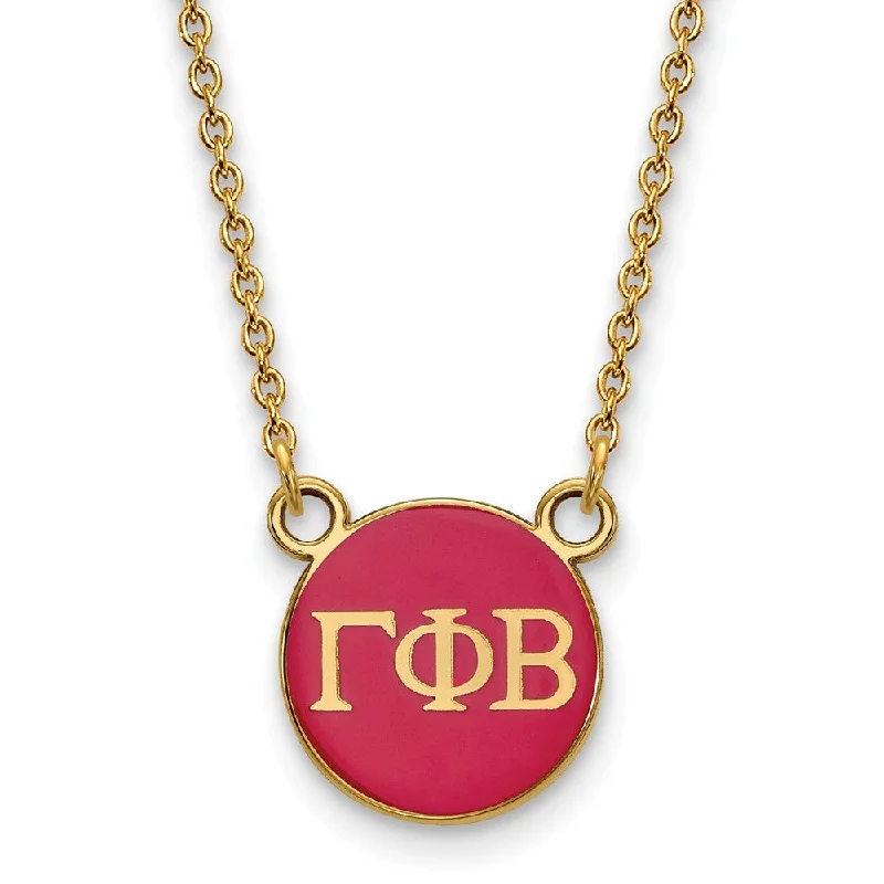 14K Plated Silver Gamma Phi Beta Small Dk Pink Enamel Disc Necklace