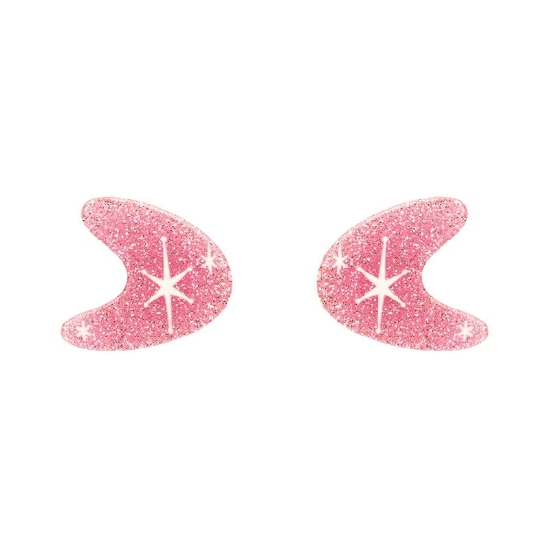 Erstwilder - Atomic Boomerang Glitter Stud Earrings - Pink