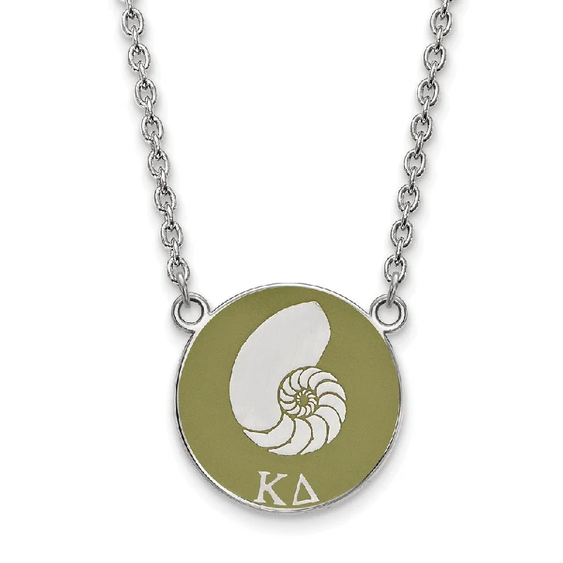 Sterling Silver Kappa Delta Large Olive Green Enamel Nautilus Necklace