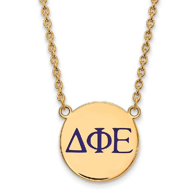 14K Plated Silver Delta Phi Epsilon Large Blue Enamel Letters Necklace