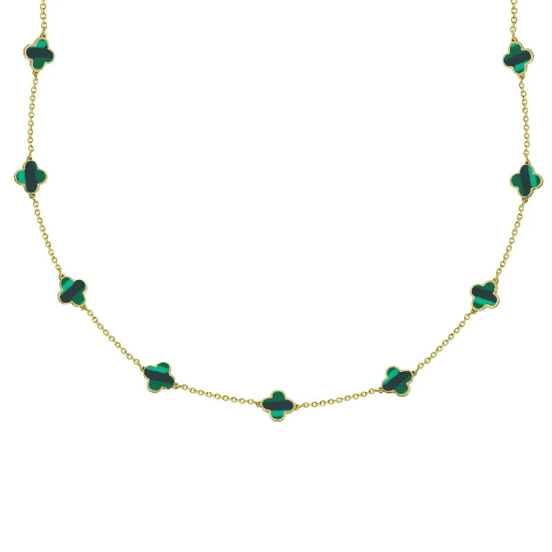 14K GOLD MALACHITE MEGAN CLOVER NECKLACE