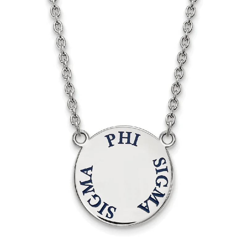 Sterling Silver Phi Sigma Sigma Large Blue Enamel Necklace