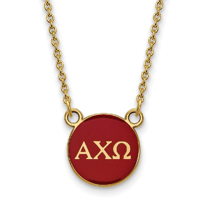 14K Plated Silver Alpha Chi Omega Small Red Enamel Disc Necklace