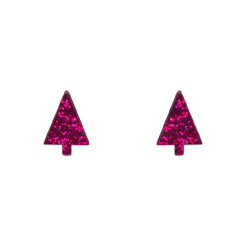 Erstwilder - Christmas Tree Fine Glitter Stud Earrings - Pink