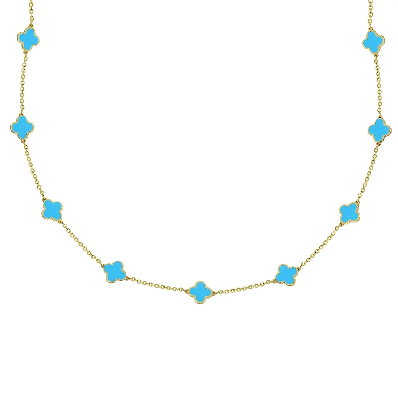 14K GOLD TURQUOISE MEGAN CLOVER NECKLACE