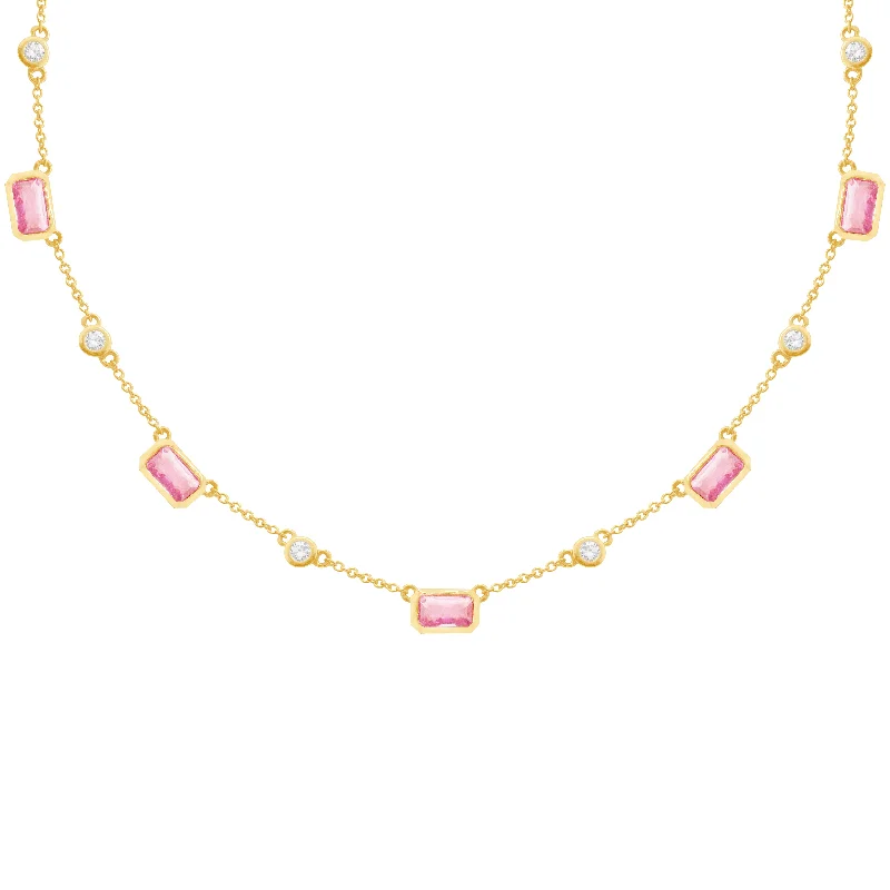 14K GOLD DIAMOND PINK SAPPHIRE DELILAH NECKLACE