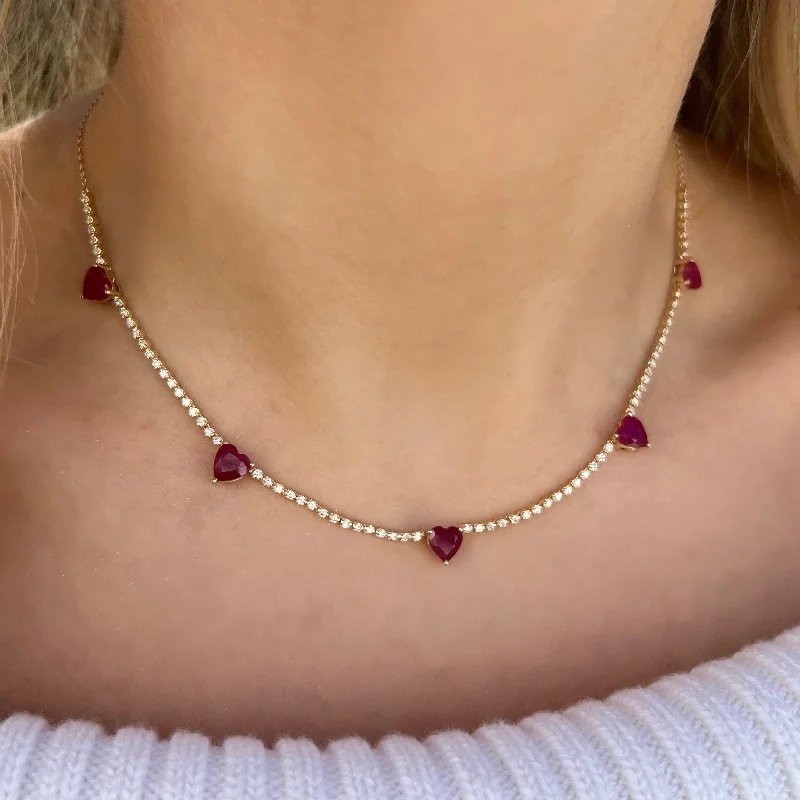 14K GOLD DIAMOND RUBY JULIETTE HEART NECKLACE