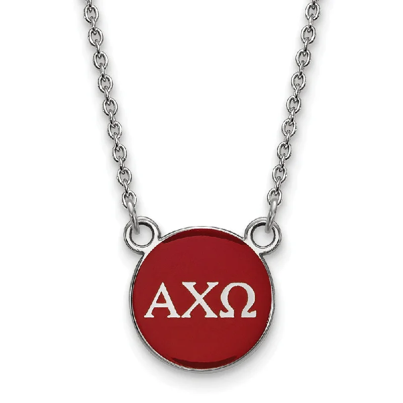 Sterling Silver Alpha Chi Omega Small Red Enamel Disc Necklace