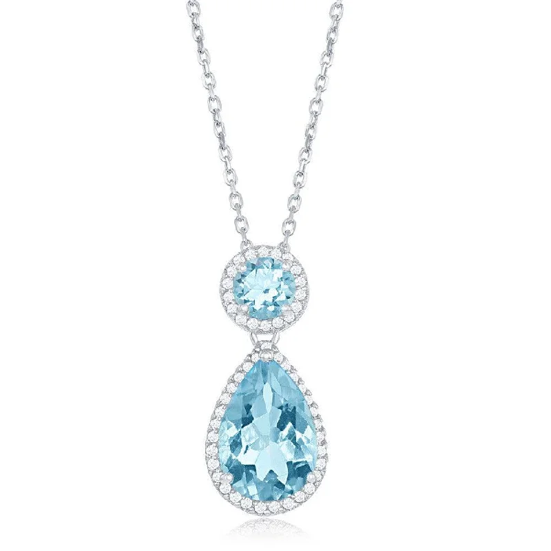 Sterling Silver Blue Topaz Border Necklace