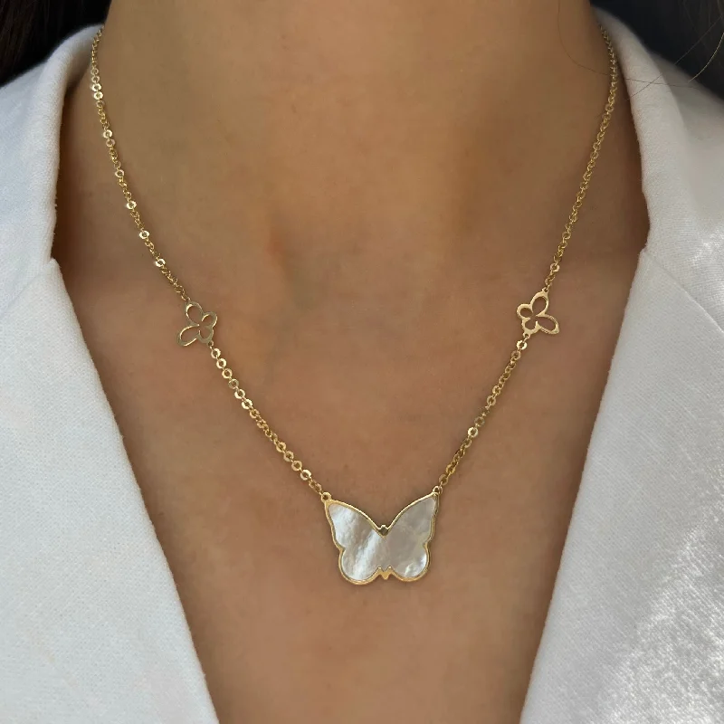 14K GOLD MOTHER OF PEARL NINA BUTTERFLY NECKLACE