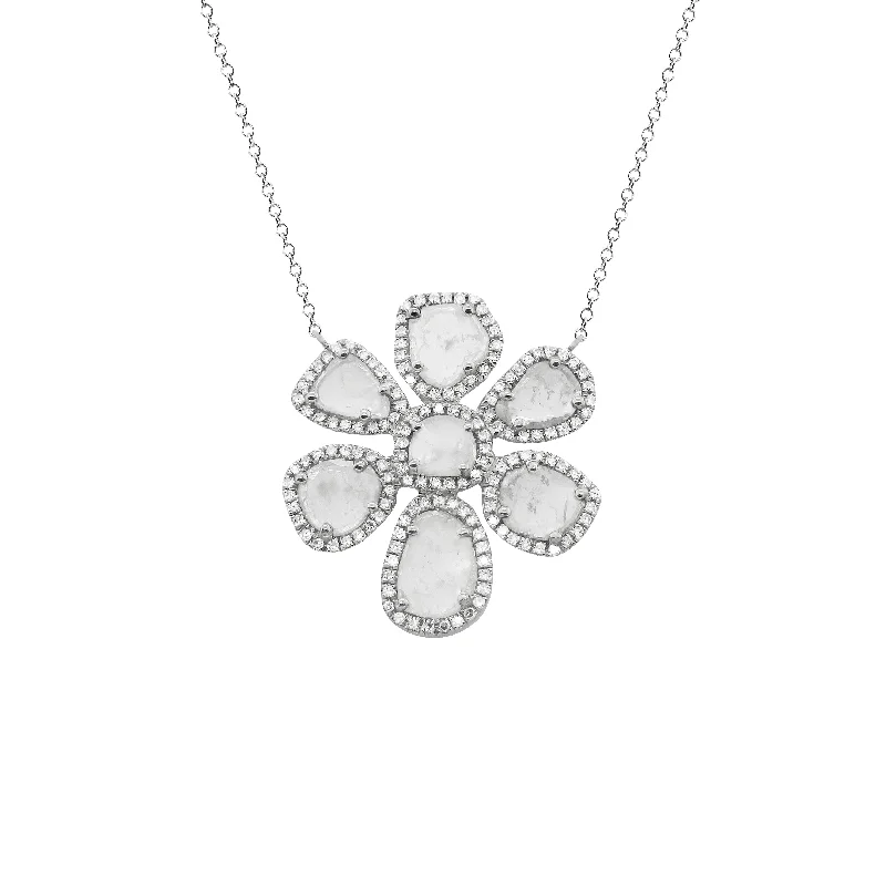 14K GOLD DIAMOND SLICE SAGE FLOWER NECKLACE