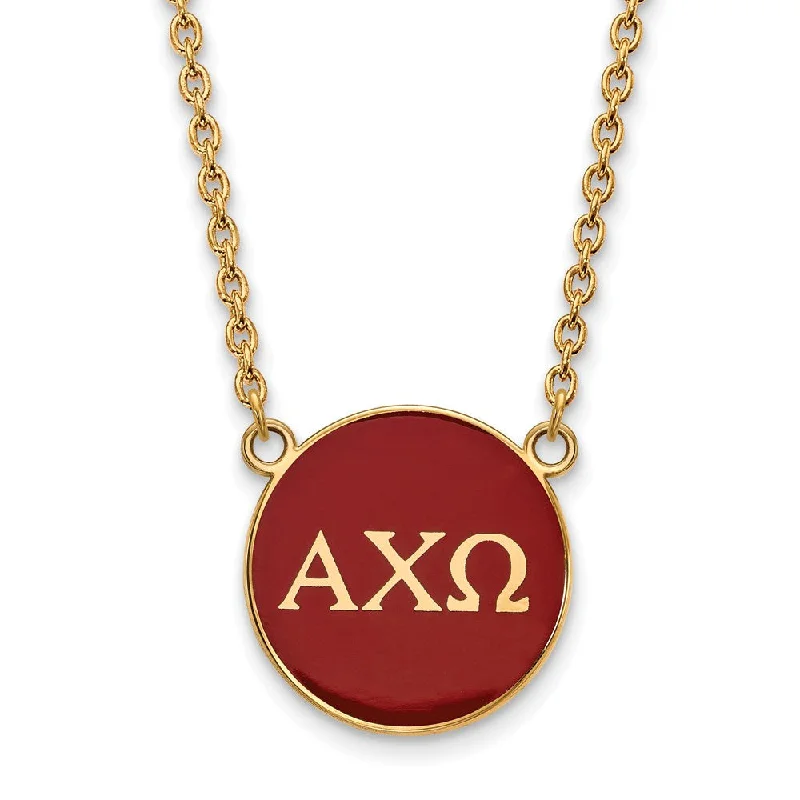 14K Plated Silver Alpha Chi Omega Large Red Enamel Disc Necklace