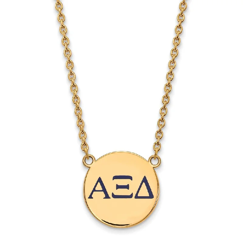 14K Plated Silver Alpha Xi Delta Large Blue Greek Enamel Necklace