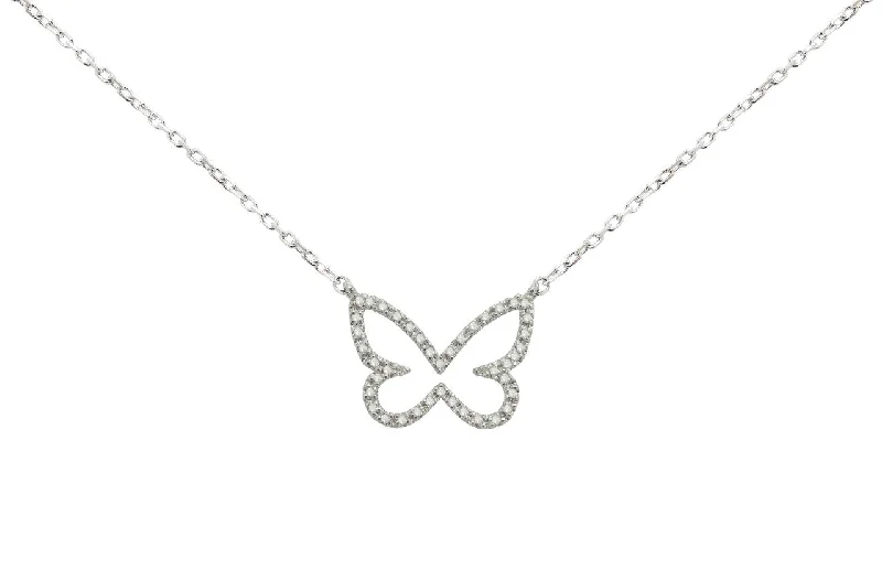 STERLING SILVER DIAMOND OPEN BUTTERFLY NECKLACE