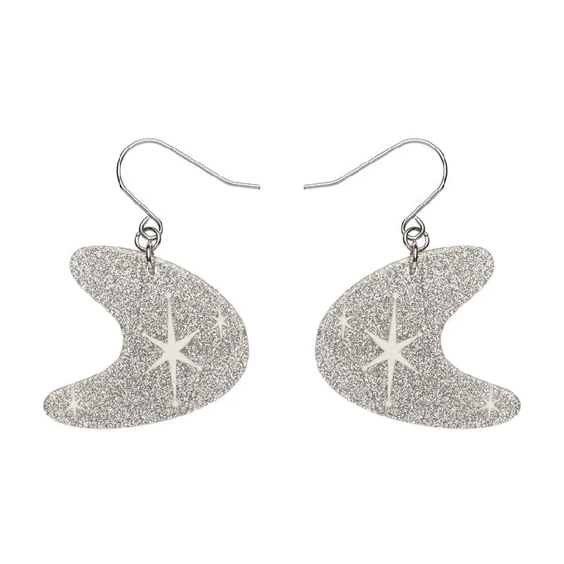 Erstwilder - Atomic Boomerang Glitter Drop Earrings - Silver