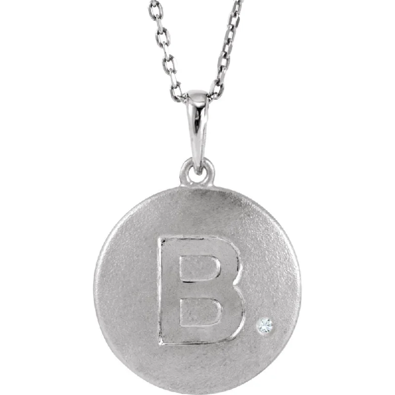 The Emma Sterling Silver Diamond Block Initial B Disc Necklace, 18 In.