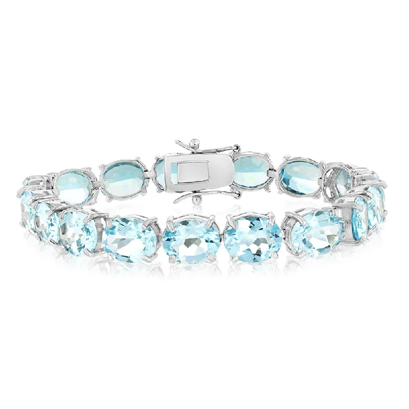 50 Carat Blue Topaz Tennis Bracelet Set in Sterling Silver